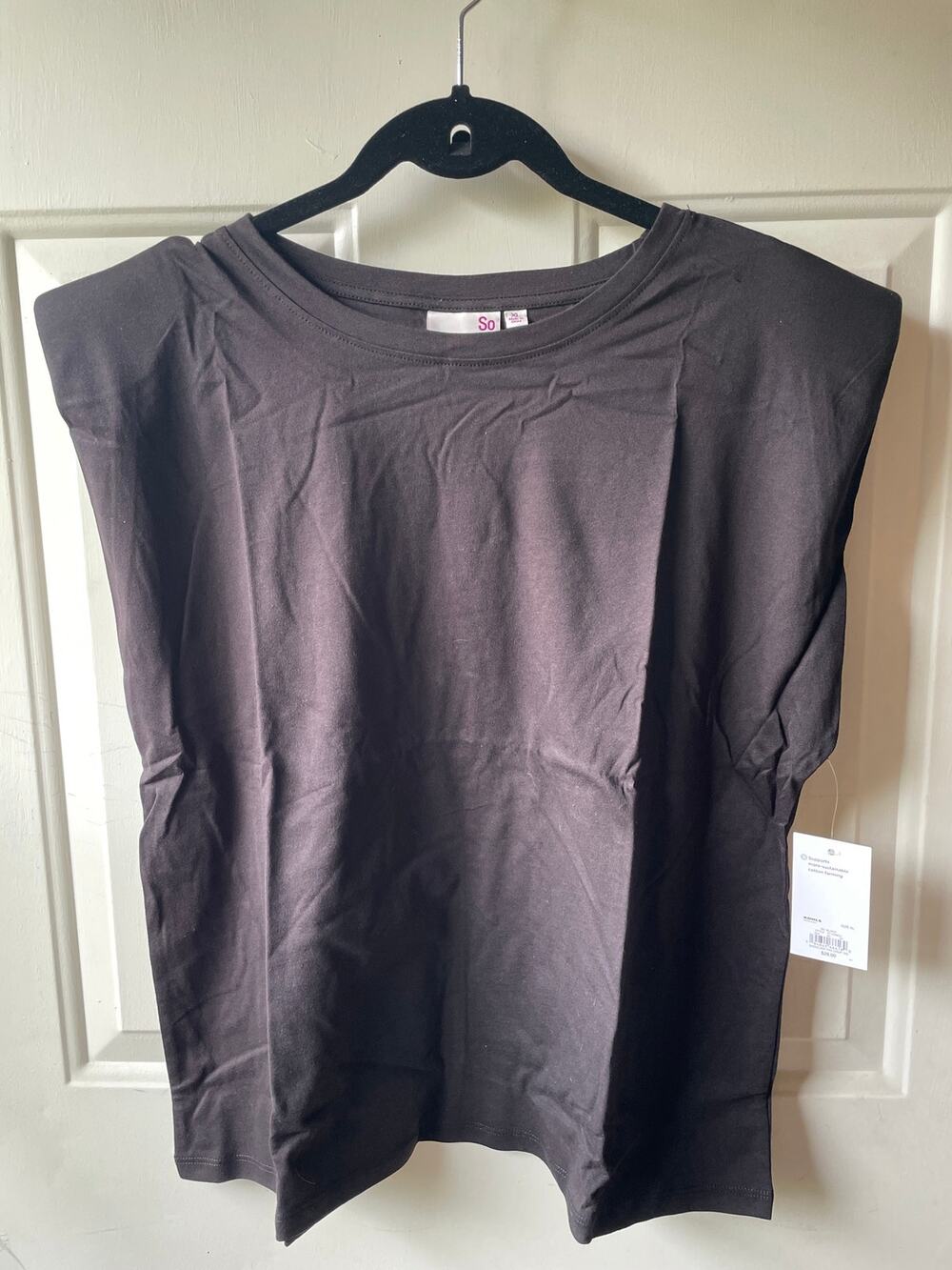 Womens SO Shoulder Pad Crop Top Size XL Color 001 Black Sustainable Cotton China